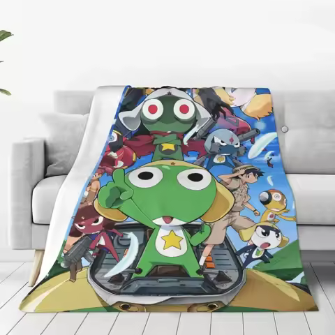 Anime Keroro Plaid Baby Blankets Sofa Cover Fleece Printed Cartoon Breathable Throw Blankets for Sof