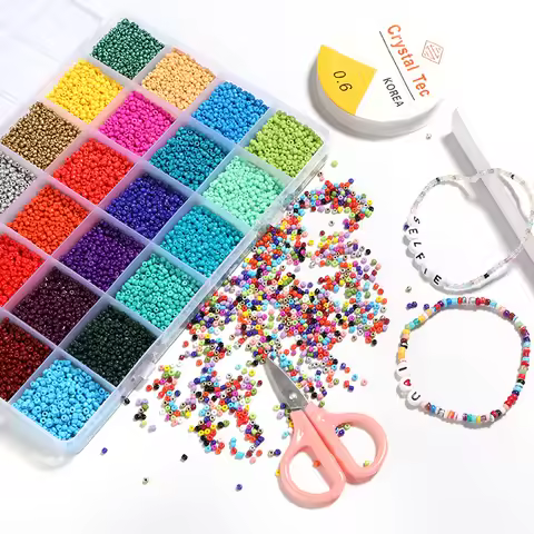 2mm Multicolor Seed Beads Jewelry Making Kit Beads for Bracelets Bead Craft Kit Set, Glass Seed Lett