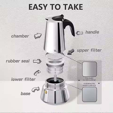600ml Mocha Espresso Latte Stovetop Filter Stainless Steel Coffee Pot for Barista Moka Coffee Maker 