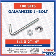 COD 100PCS 1/4 x 2 ~ 4 inch GI Jbolt / J Bolt Galvanized / J-bolt Roofing nut, bonded washer Screw