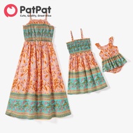 Patpat mẹ và tôi phong cách boho khối màu shirred Top Đầm dây
