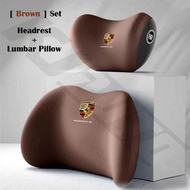 【Headrest & Lumbar Pillow】 Porsche Relieve Fatigue - Protect Neck & Shoulders - Memory Foam Core - U