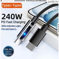 Transparent Shell Dual Type C Data Cable 240W PD Fast Charge Phone Charging Cable Nylon Weaving Car 