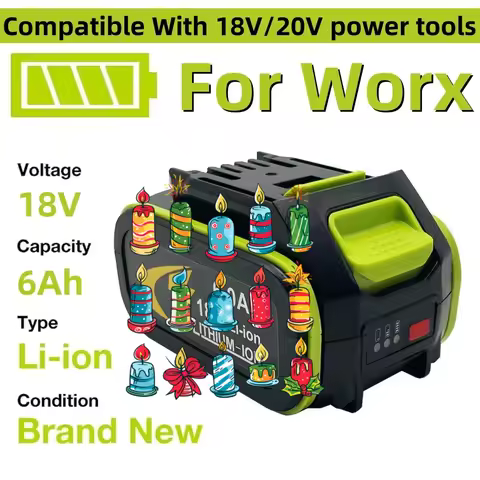 6.0Ah For Worx 18V Batteria Universale Piattaforma Verde Adatto per WU386 WU388 WU279 WU182 WU380SWU