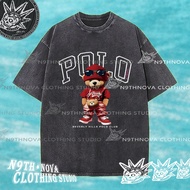 24h Shipping N9THNOVA polo bear vintage washed pure cotton T-shirt, style retro 5