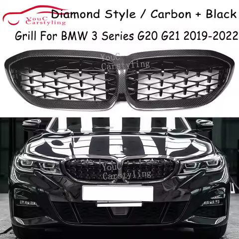 G20 Diamond Style Carbon Fiber Grille For BMW 3 Series G20 G21 318i 320i 330i M340i Front Bumper Gri