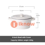 I know Ceramic Instant Noodle Bowl with Cover/Lid Big Soup Ramen Bowl Black Line Salad Bowl Nordic B