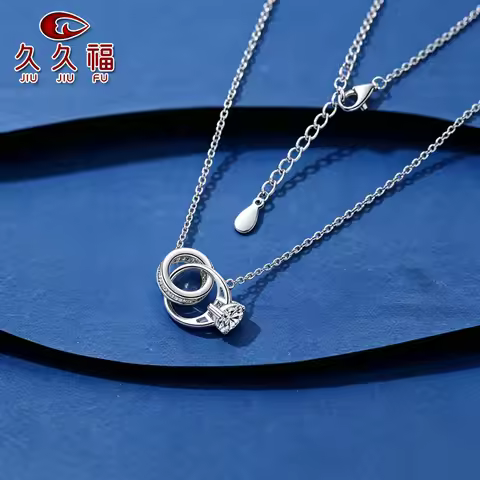 Wedding Matching Double Heart Ring Choker Necklace For Women PT950 Platinum Artificial Diamond Weddi