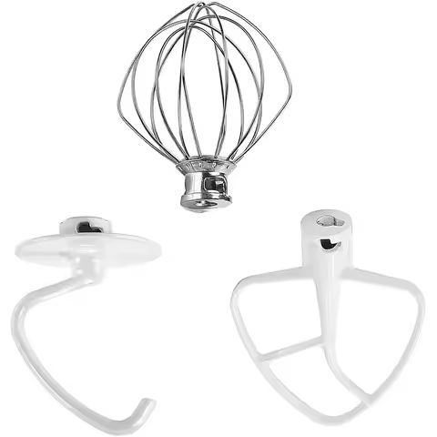 3Pcs 4.5-5QT Flat Beater, Dough Hook K45WW 6-Wire Whip for KitchenAid Tilt-Head Stand Mixer Stainles
