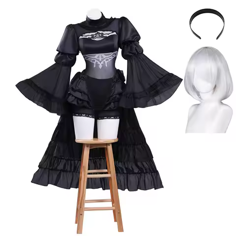 Game NieR Automata YoRHa 2B Cosplay Costume Wig Anime Black Wedding Dress Women Halloween Carnival P