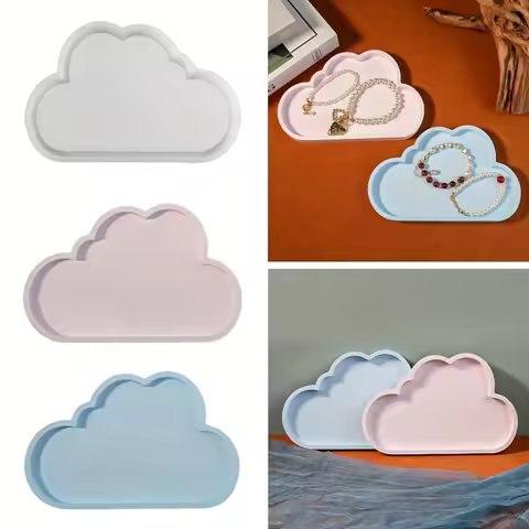 Cloud-shaped silicone mold,DIY resin jewelry storage box,large craft tray with 3 cloud-shaped compar
