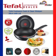 Tefal Cook & Clean 28cm Non Stick Wokpan + Glass Lid B22572 Deep Wok Stir Fry Pot Kuali Periuk Belan