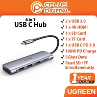 UGreen 6-in-1 USB C PD Adapter with 4K HDMI USB 3.0 4K HDMI TF SD Card USB C PD 3.0 100W PD Charge 5