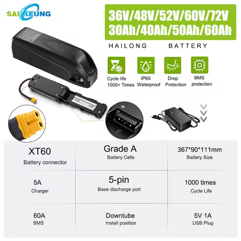 Cham 36v 52v 60v 72v 50ah Hailong rider 48v battery 45ah30 40 60 ah Batterie Velo Electrique Ebike B