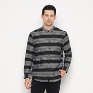 Vanfive Kemeja Pria Koko Salur Stripe Panjang Hitam 1045