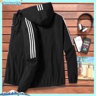 [M-8XL] Men Windbreaker Jacket Korean Striped Plus Size Hooded Jaket Lelaki