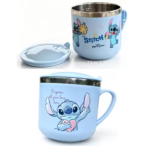 Disney Stitch Water Cup New Kids Breakfast Milk Coffee Mug Girls Boys Stainless Gargle Toothbrush Cu