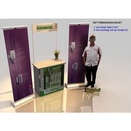 Set Booth Perniagaan Kiosk IMOLA-C + Roll-Up Bunting Berkembar