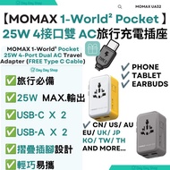 免運/ 自取✅香港行貨【送Type C快充線】Momax 1-World² Pocket 25W 4接口雙AC旅行充電插座 UA32A｜Pocket 25W 4-Port Dual AC Travel