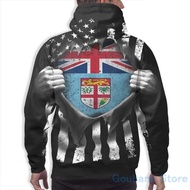 ️ Mens Hoodies Sweatshirt For Women Fiji American Flag USA Print Casual Hoodie Streetwear