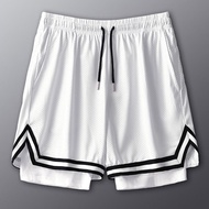 American Style Basketball Shorts Mens Training Running Ice Silk Quick Dry below Knee Fitness Five-Qu
