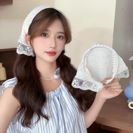 French Lace Head Scarf, Beach Photo Hair Accessory for Women, Boho Chic Hair Wrap Headband