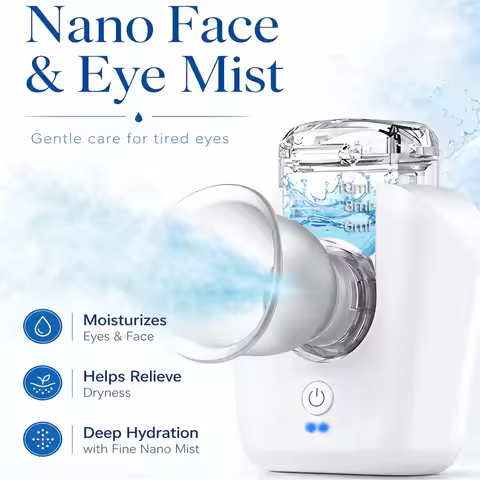 2-in-1 Nano Face & Eye Mist, Silent Eye Mist Sprayer for Dry Eye Relief Fatigue, Facial Hydrating Hu