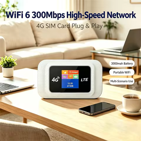 TIANJIE 4G LTE Router WiFi 6 Modem 300Mbps With SIM Card Slot Portable WiFi Hotspot 2100mAh Mobile W