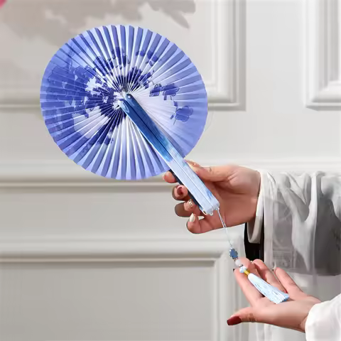 Vintage Round Paper Handheld Fan Traditional Floral Pattern Foldable Paper Fan Group Fan Ancient Chi