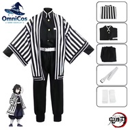 Adult Kids Anime Demon Slayer Cosplay Iguro Obanai Cosplay Costume Black White Striped Kimono Suits