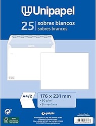 Unipapel Pack of 25 90g White Paper Envelopes 176x231mm Straight Seal with Self Adhesive Silicone Ta