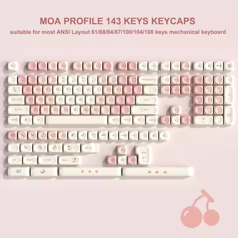 143 Keys Pink Cherry MOA Profile PBT Keycaps Dye Sub Customs Key caps for 61/87/104 Cherry MX Switch