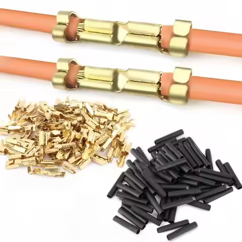 50/100set Brass Crimp Terminals Connector 0.5-1.5mm U-Shaped Wire Docking Connectors Brass Buckle Li