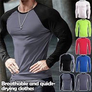 Men Solid Color Compression Running T Shirt Fitness Tight Long Sleeve Sport Tshirt Training Jogging Shirts Gym Sportswear Quick Dry Rashgard