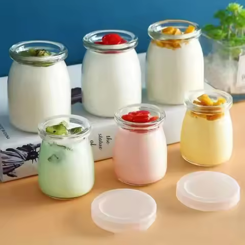 100/150/200ml Glass Pudding Bottle Yogurt Cup With Lid Creative Kameez Jelly Bottle Oven Heat Resist