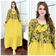 Gamis Lebaran Model Fuji Jumbo Ld120 Pb140 Bahan Rayon Adem Motif Bunga Viral Kekinian Kombinasi Cri