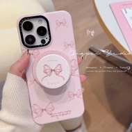 Girl Pink Bow Magnetic Bracket Suitable For iPhone 16 15 14 13 12 Pro Max i15 i16 16pro Phone Case