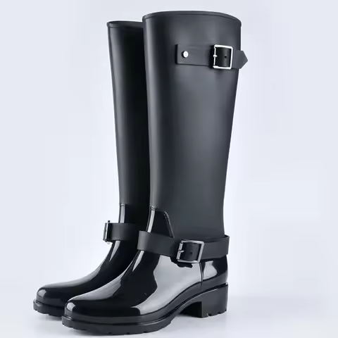 Punk Style Zipper Tall Boots Women's Pure Color Rain Boots Outdoor Rubber Water shoes For Female 36-