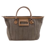 Delvaux Toile de Cuir 手提包，條紋皮革，棕色，A5 尺寸，拉鍊封口，女士 [二手]