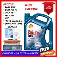 Shell Helix HX7 10W40 (4L) + Oil Filter + Air Filter - PROTON SAGA BLM FLX FL PERSONA IRIZ PREVE Engine Oil 10W-40