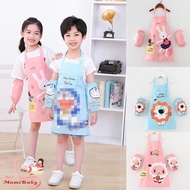 3PCS Cartoon Animal Apron Set for Kids Waterproof Painting Apron Adjustable Bib Apron for Cooking