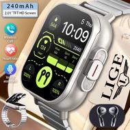 LIGE NFC Smart Men Watch TWS 2-in-1 Headset Bluetooth Call Heart Rate Blood Pressure Health Monitori