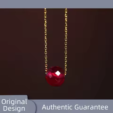 Fine Jewelry New Real 18K Gold Necklace Natural ruby for Women Au750 Design Simple Fashion Fine Jewe