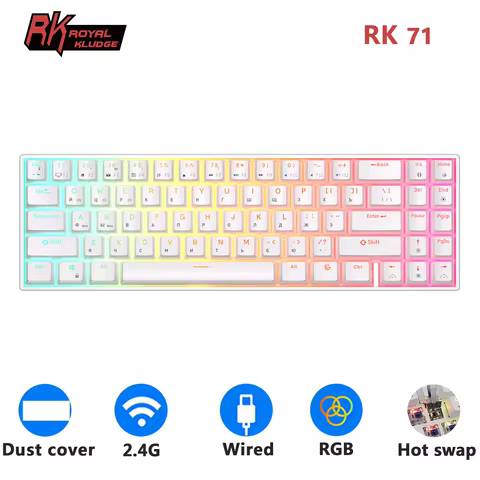 RK ROYAL KLUDGE RK71 Russian Mechanical Keyboard 71 Keys 70% RGB Backlit Dual Mode BT Bluetooth Wire