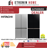 Hitachi 569L 4 Door French Bottom Freezer Fridge R-WB640V0MS - GBK / GS