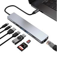 USB Type-C Hub To 4K HDMI RJ45 USB SD/TD Card Reader PD 8-in-1 Multifunction Adapter For PC