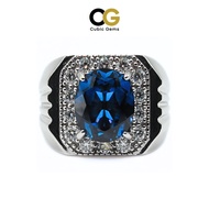 CG Premium Lab Corundum Sapphire Micro Setting Moissanite Sterling Silver 925 Men's Ring Oval Cut