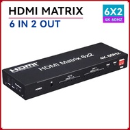 6x2 HDMI Switch Matrix 4K 60Hz HDMI Matrix 6 in 2 Out HDMI Video Switcher Splitter with Audio Extractor/IR Remote Control/EDID For Gaming Console PC TV Monitor Laptop
