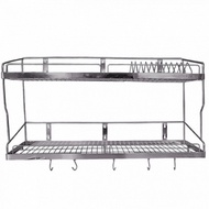 Kệ Úp Chén Treo Tường inox 304 2 Tầng Có Móc Treo- Kệ Inox Đa Năng Úp Chén Treo Nồi 04