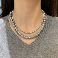 สร้อยคอไข่มุกดำจาก Tahiti สำหรับผู้หญิง 2025 ใหม่ หรูหรา ระดับไฮเอนด์ สร้อยคอโซ่กระดูกไหปลาร้าสีเทา 